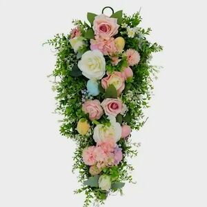 NWT Ashland 20" Pink & White Rose, Hydrangea & Dahlia Teardrop with Easter Eggs